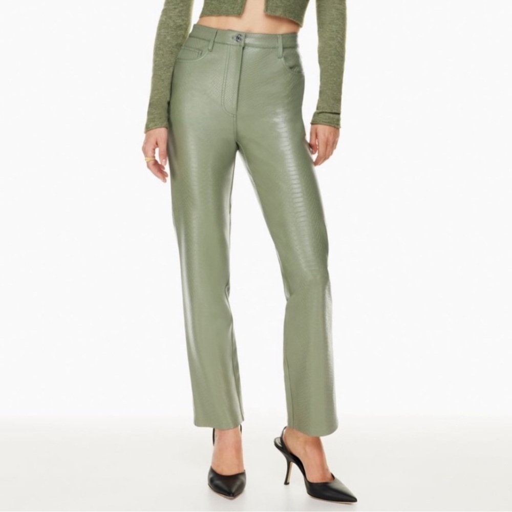 Aritzia Wilfred THE MELINA™ Pant Python-embossed Vegan Leather Straight Leg Sage